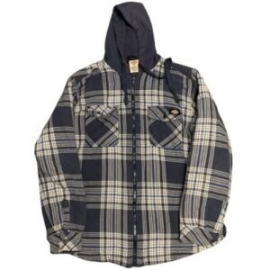 Dickies flannel jacket in navy and cream plaid with hood