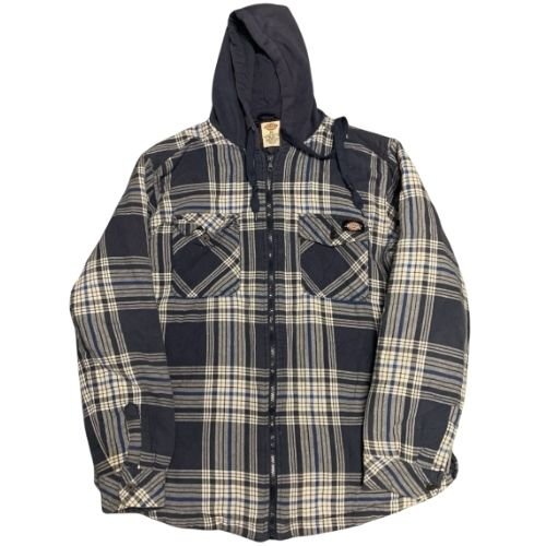 dickies-flannel-jacket-navy-plaid Dickies flannel jacket in navy and cream plaid with hood