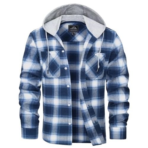 Flannel Jacket with Hood Blue plaid flannel jacket with hood and fleece lining