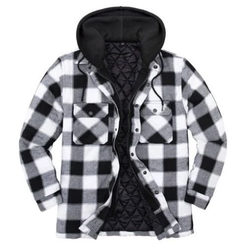 Flannel Shirt Hooded Jacket Flannel shirt hooded jacket in black and white with quilted lining