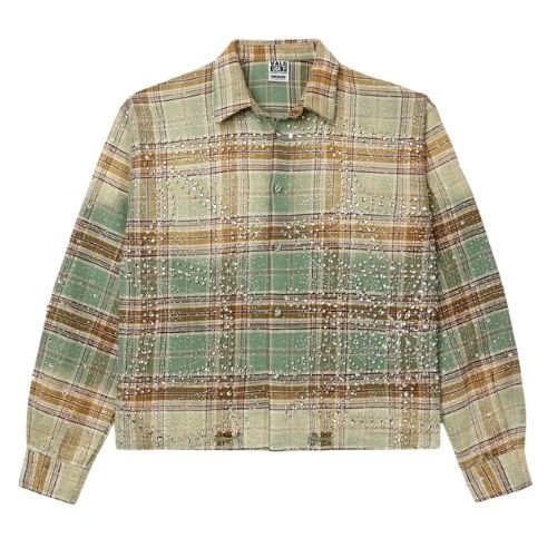 Vale Forever Mystikal Flannel Green Vale Forever Mystikal Flannel Green front view with green plaid and rhinestones