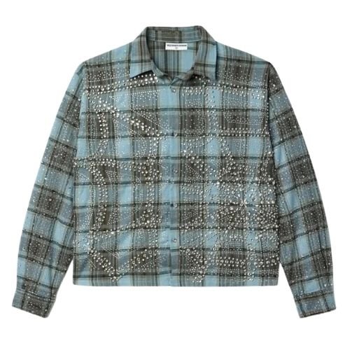 Vale Ocean Flannel Blue Vale Ocean Flannel Blue heavyweight plaid shirt with silver rhinestones