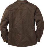 Back view of brown flannel lined jacket with horizontal stitching