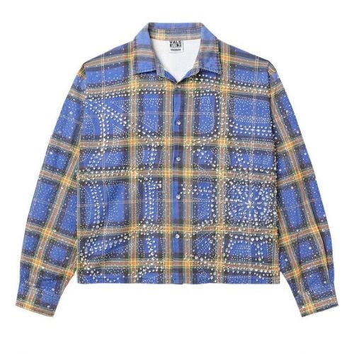 Vale Flannel Blue Vale Flannel Blue shirt with yellow and orange plaid pattern