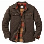 Front view of brown flannel lined jacket