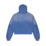 Back view of Vale Blue Hoodie with blue decorative patterns