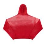 Vale Forever Classico zip-up hoodie in ruby red with a hood, printed design, and distressed worn-effect finish.