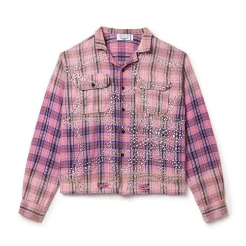 Vale Flannel Pink with rhinestone detailing and pink plaid design