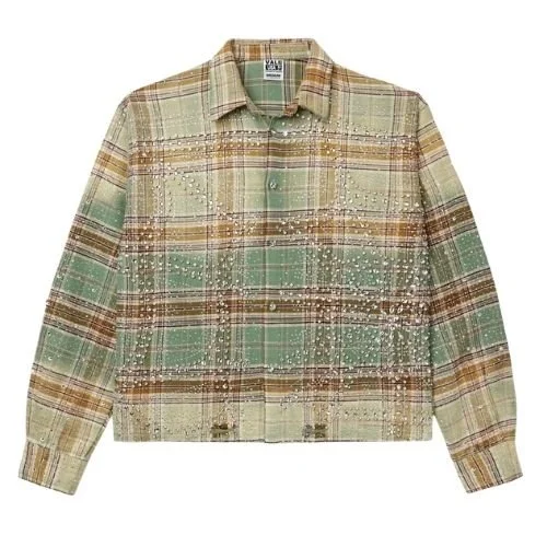Vale Forever Mystikal Flannel Green front view with green plaid and rhinestones